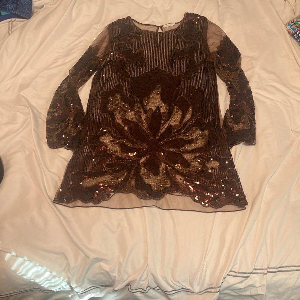 12th Tribe Amber Nights Beaded Mini Dress in Cinnamon - Picture 2 of 3